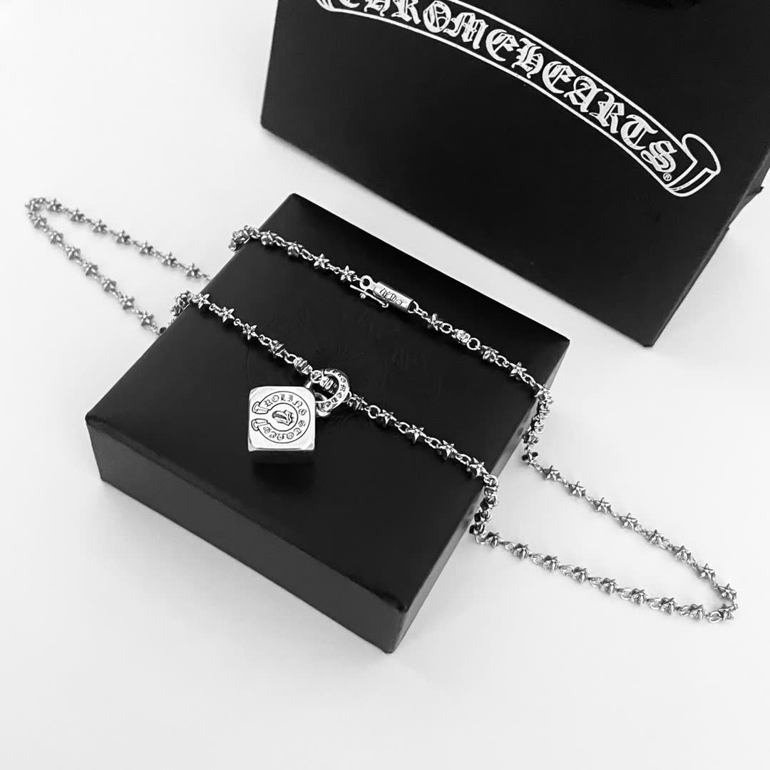 Chrome Hearts Christian Silver Plated Necklace with Logo Pendant